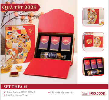 HỘP QUÀ THEA #01 - 3 hộp saffron SALAM 1gr + Chai rượu đông trùng hạ thảo 500ml