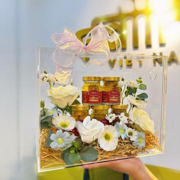 Hộp quà tặng Mica cao cấp - Yến chưng saffron kèm hoa sáp