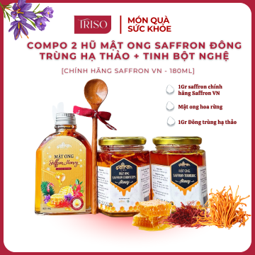 [MUA 2 TẶNG 2] Compo 2 hũ mật ong ngâm saffron tinh bột nghệ và đông trùng hạ thảo. 180ml