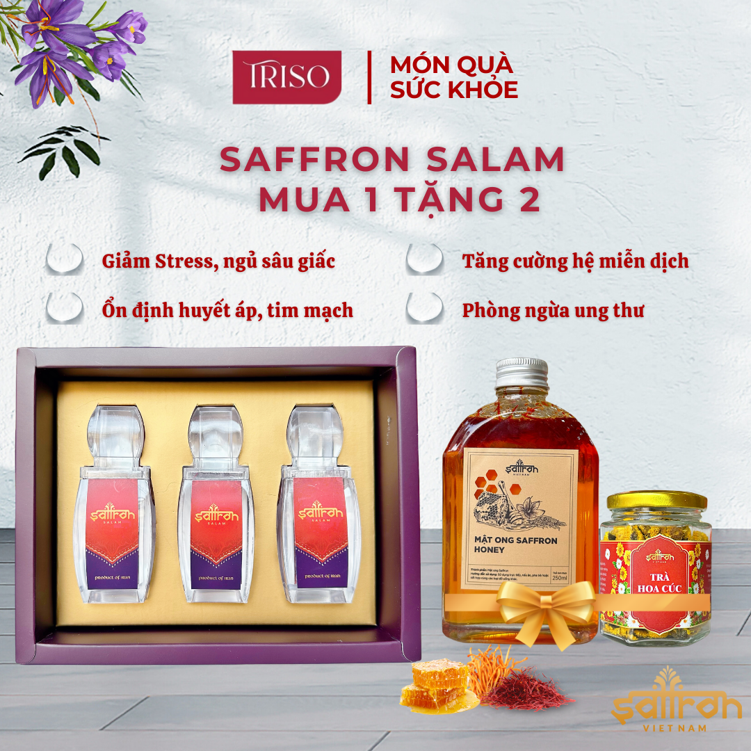 {Mua 1 tặng 2} Compo 3GR SAFFRON SALAM - Tặng 1 chai mật ong saffron 250ml + 1 Trà hoa cúc